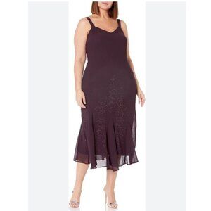 New R&M Richards Women's Size 14 Purple Sleeveless Beaded A-Line Cocktail Dress